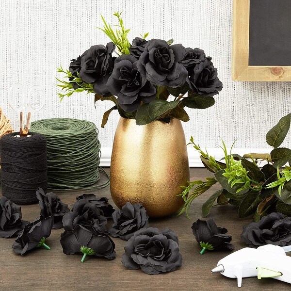 50pc Artificial Fake Black Silk Rose Flower Head for Wedding Bouquet Home Decor