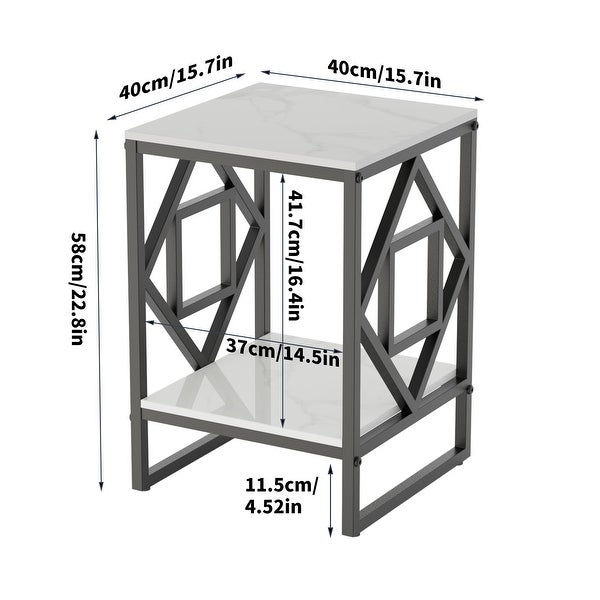 Metal Geometric-Base 2-Tier Marble End Table