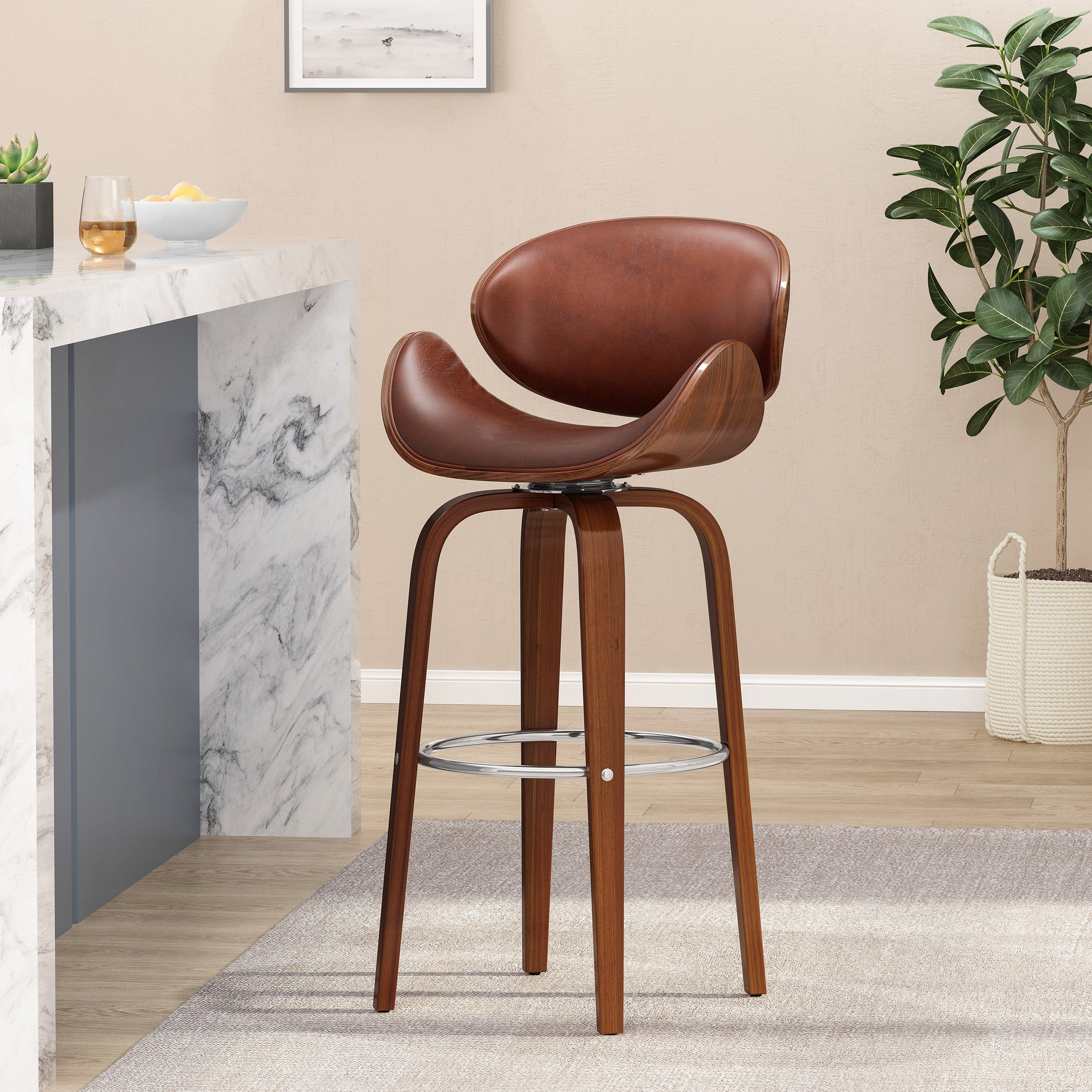 Candler Mid-Century Modern Upholstered Swivel Barstool