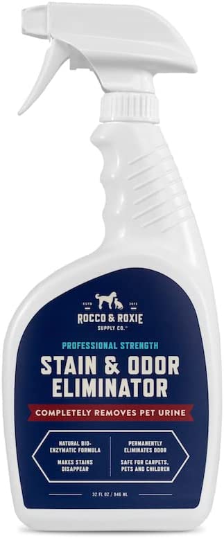 Rocco and Roxie Supply Co. Stain and Odor Eliminator for Strong Odor - Enzyme-Powered Pet Odor Eliminator for Home - Carpet Stain Remover for Cats and Dog Pee - Enzymatic Cat Urine Destroyer - Carpet Cleaner Spray