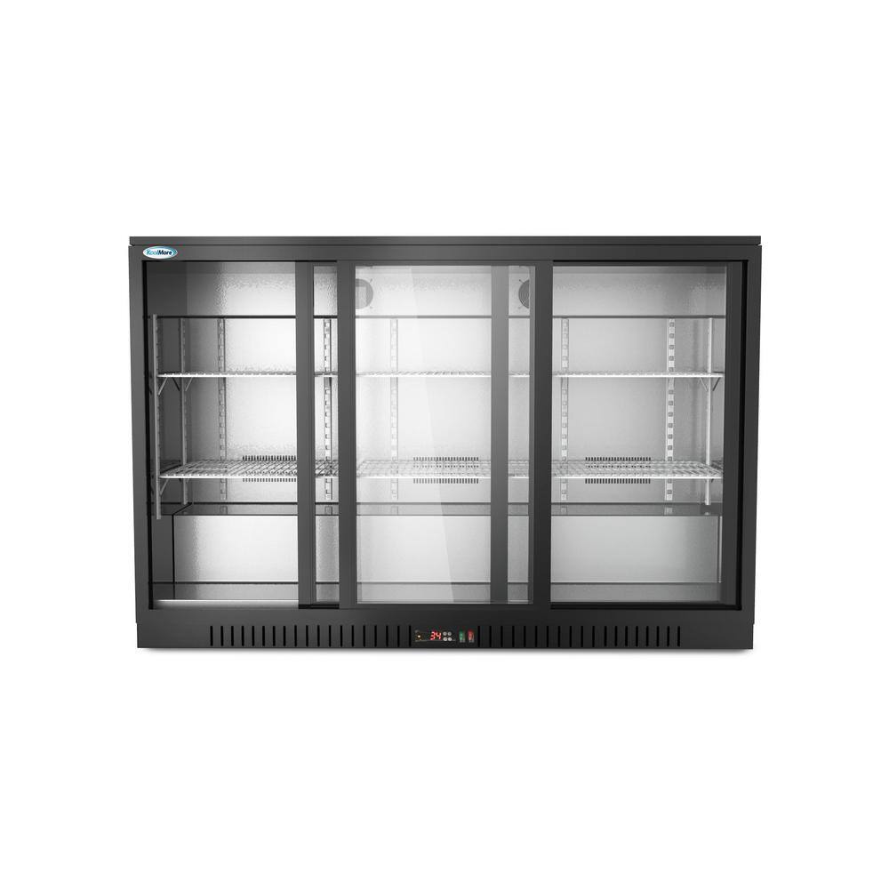 Koolmore 53 in. W 11.3 cu. ft. Commercial 3 Glass Sliding Door Counter Height Back Bar Cooler Refrigerator in Black CT53-3L-BK