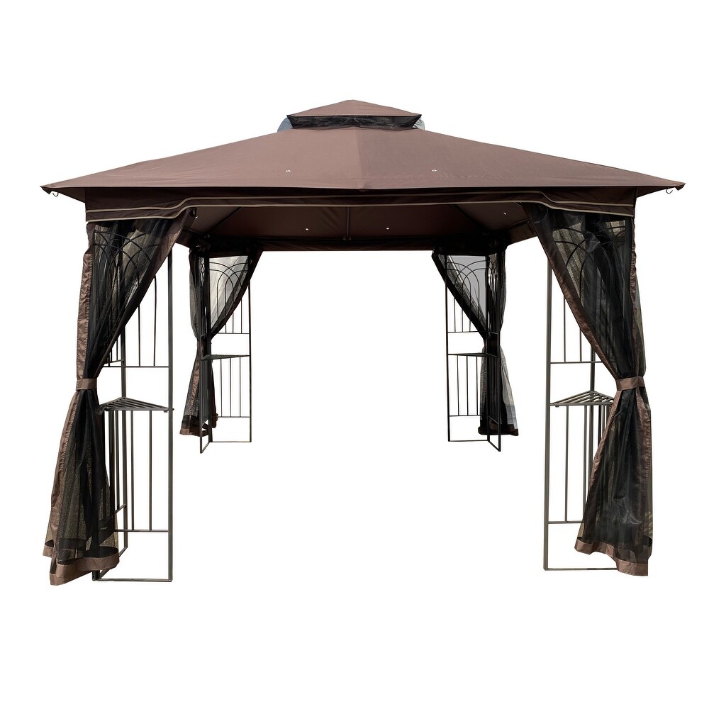 Brown Ventilated 10x10 ft Canopy Gazebo with Detachable Mesh Screens