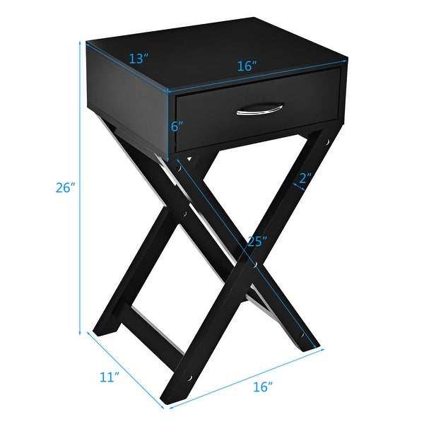 Costway 2PCS Nightstand x-Shape Drawer Accent Side End Table Modern