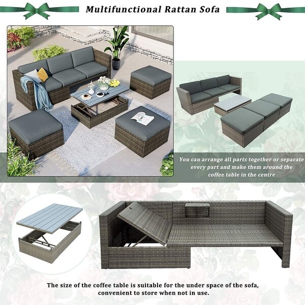 5 PCS Outdoor Patio Furniture Wicker Sofa Set for 6