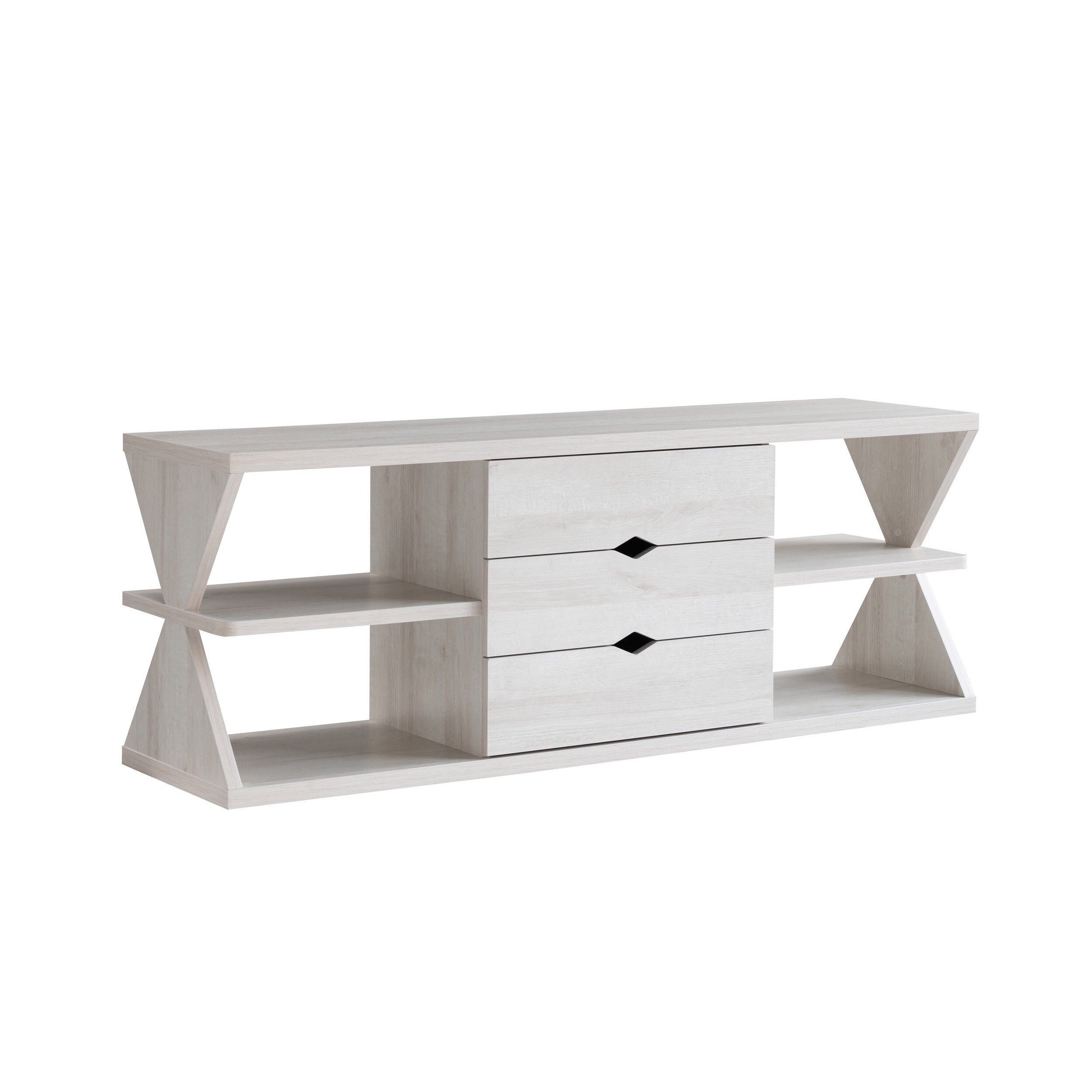 60 Inch TV Media Entertainment Console with 4 Shelves， 3 Drawers， Oak White