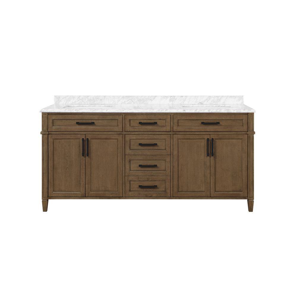 Home Decorators Collection Caville 72 in. W x 22 in. D x 34.50 in. H Bath Vanity in Almond Latte with Carrara Marble Top Caville 72AL