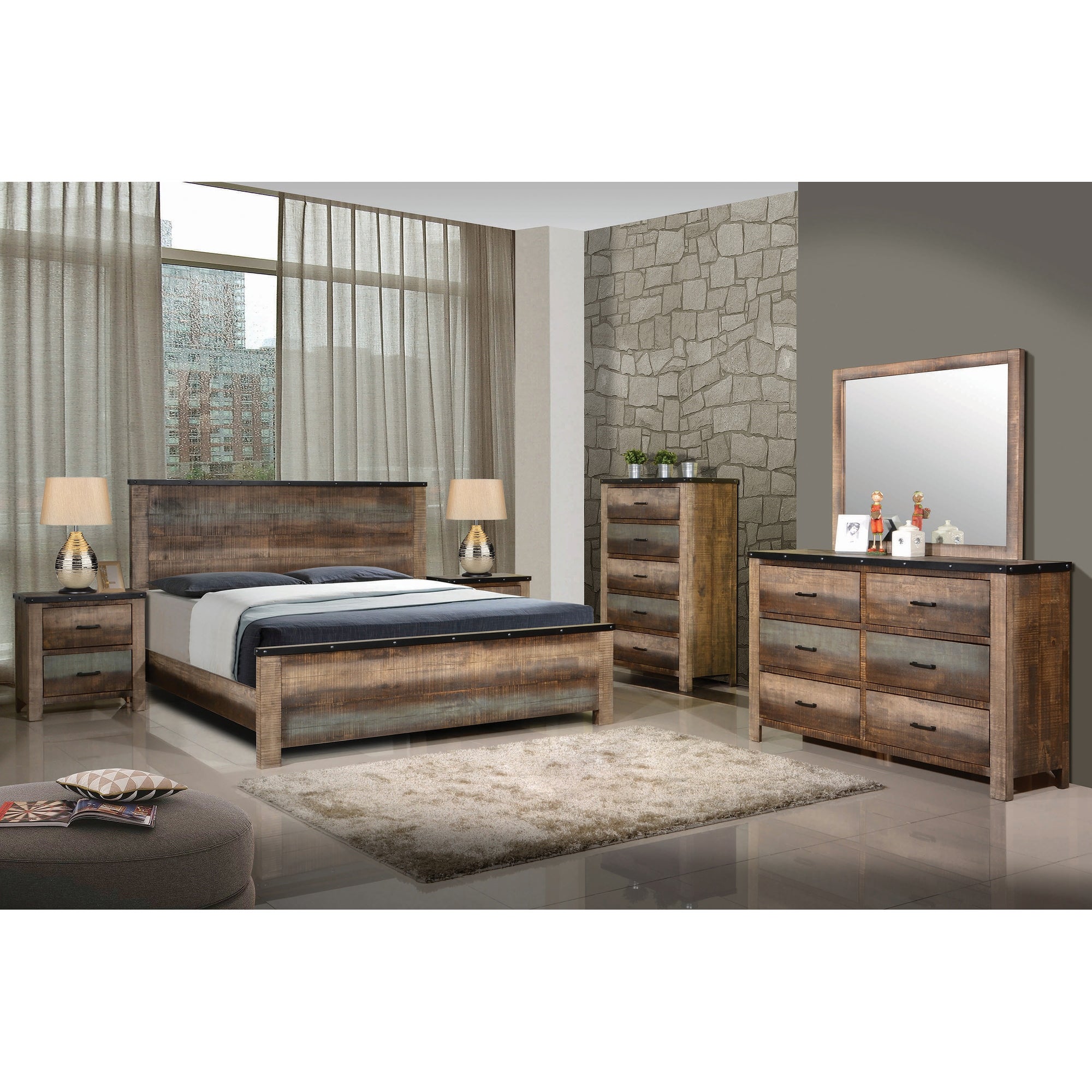 Atwater Rustic Antique Multi-color 5-piece Bedroom Set with 2 Nightstands - - 35216476