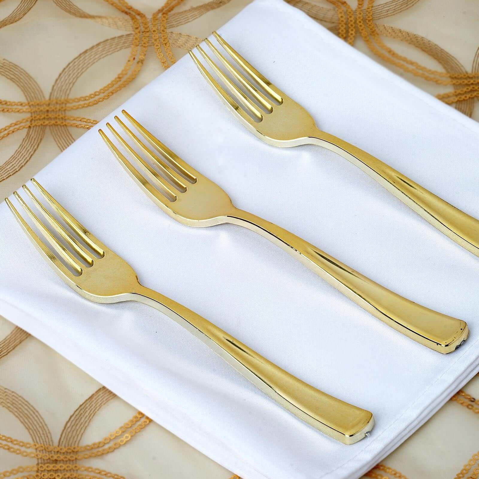 24 Pack Metallic Gold Classic Heavy Duty Plastic Utensil Set, Disposable Silverware 7