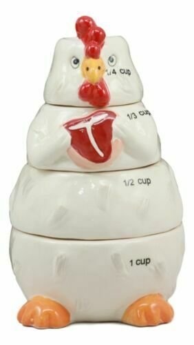 1 Ceramic Farm Hen Chicken With Steak Measuring Cups Set of 4 For Kitchen Baking EBR02