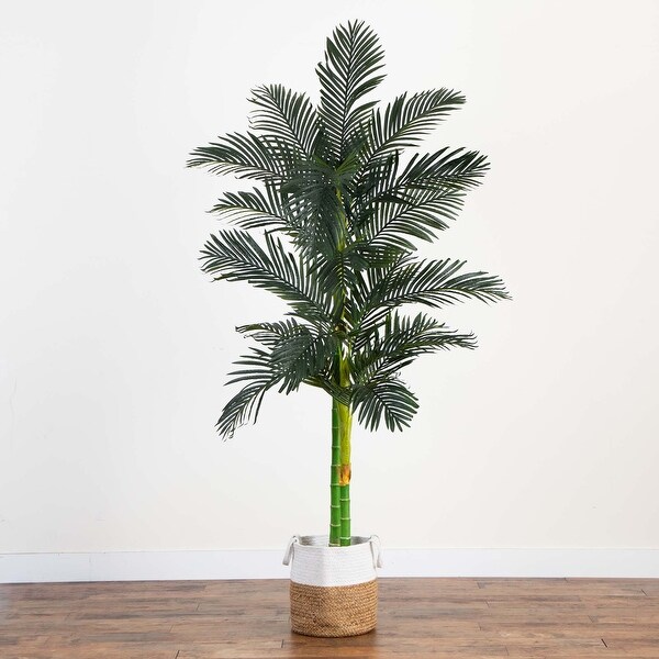 8' Golden Cane Artificial Palm Tree in Handmade Cotton Planter