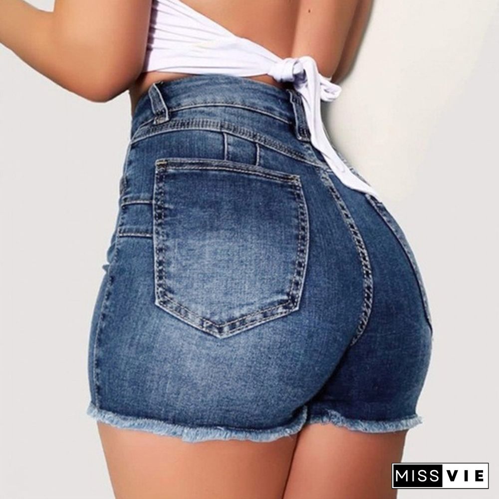 High Quality Women Short Jeans High Waist Denim Shorts Female Hot Shorts Summer High Elasticity Short Pants