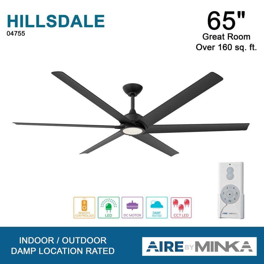 AIRE BY MINKA Hillsdale 65 in. Integrated LED IndoorOutdoor Coal Ceiling Fan with Light Kit and Remote Control 04755