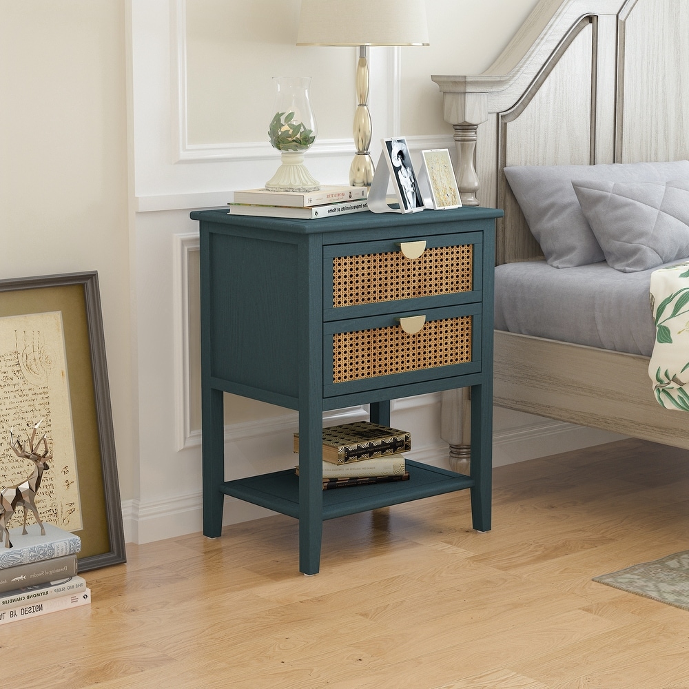 Naturel Rattan 2 Drawer Side table