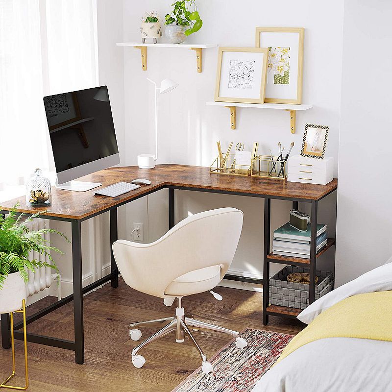 Computer Corner Desk， L-Shaped Writing Workstation， Gaming Desk with Shelf for Home Office