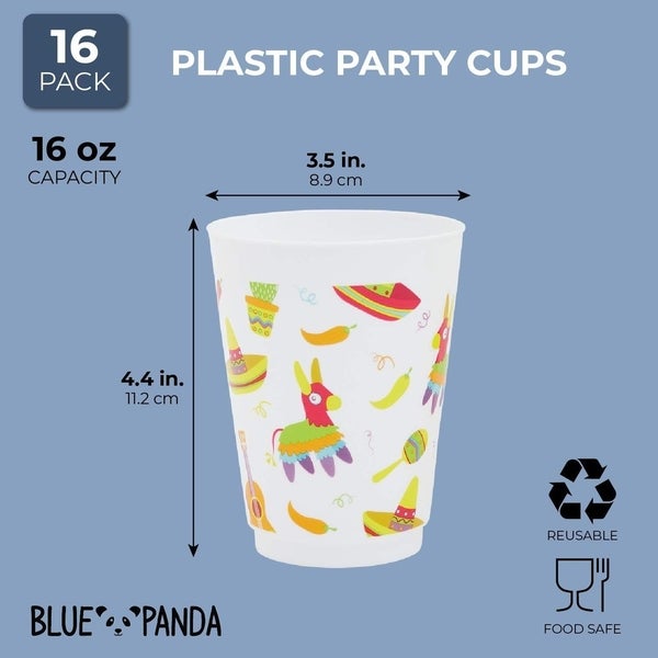 16x Plastic 16 oz Party Cups Fiesta Reusable Tumblers for Kids Boys Girls