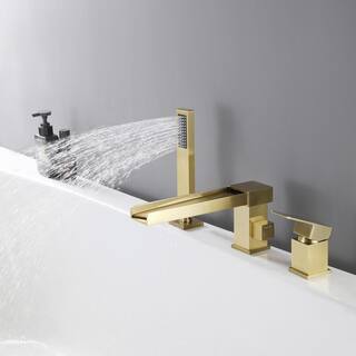 Hlihome 2-Handle Deck Mount Roman Tub Filler Faucet in Brushed Gold RBDK-0929-BG