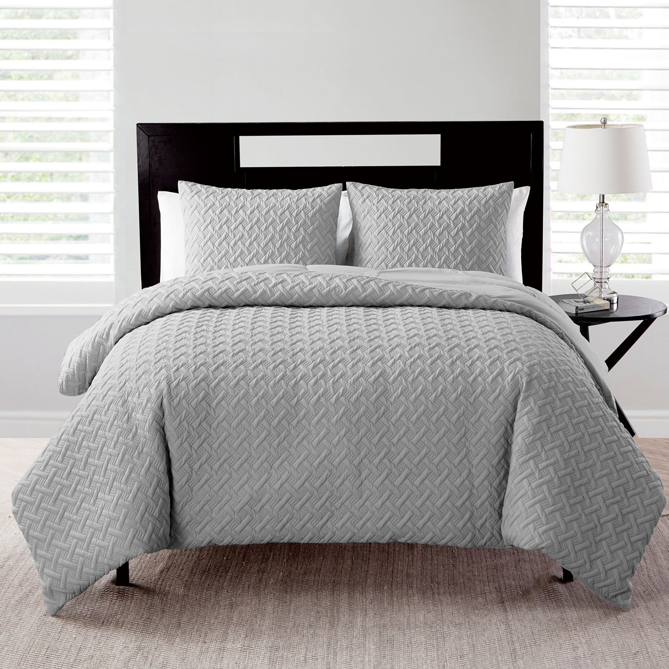 VCNY Home Nina II 3-Piece Grey Geometric Polyester Comforter Set， Full/Queen