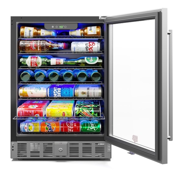 23.4 in. Stainless Steel， Glass-Door Built-In Refrigerator and Beverage Cooler， 5 Cu. ft.