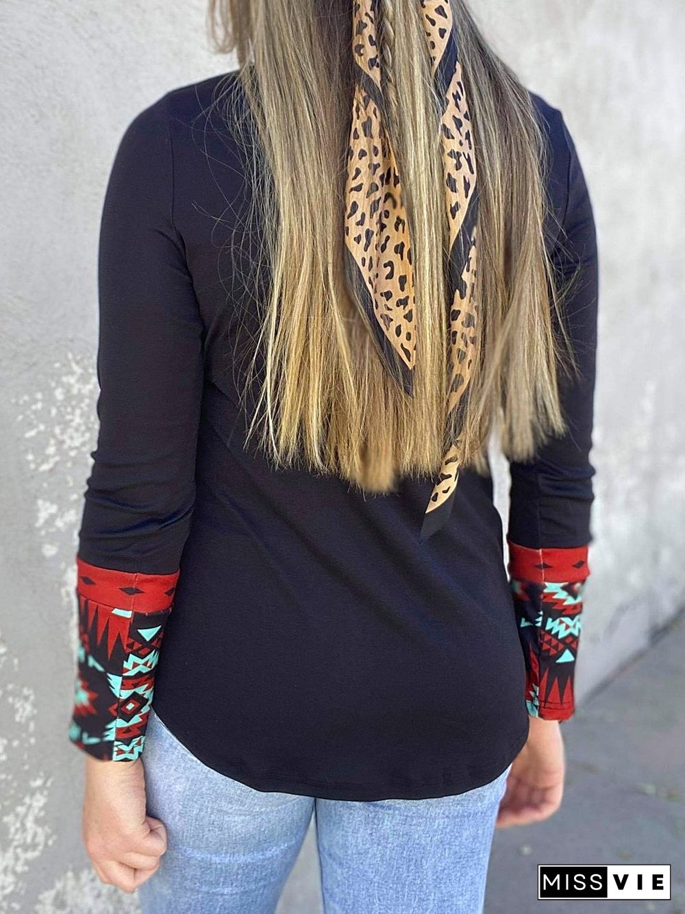 Vintage Crew Neck Printed Long Sleeve Shirts & Tops