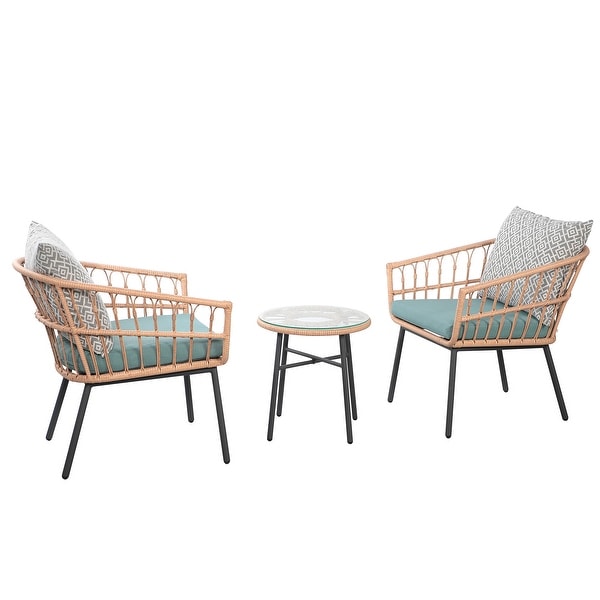 3Piece Outdoor Wicker Bistro Set with Cushions