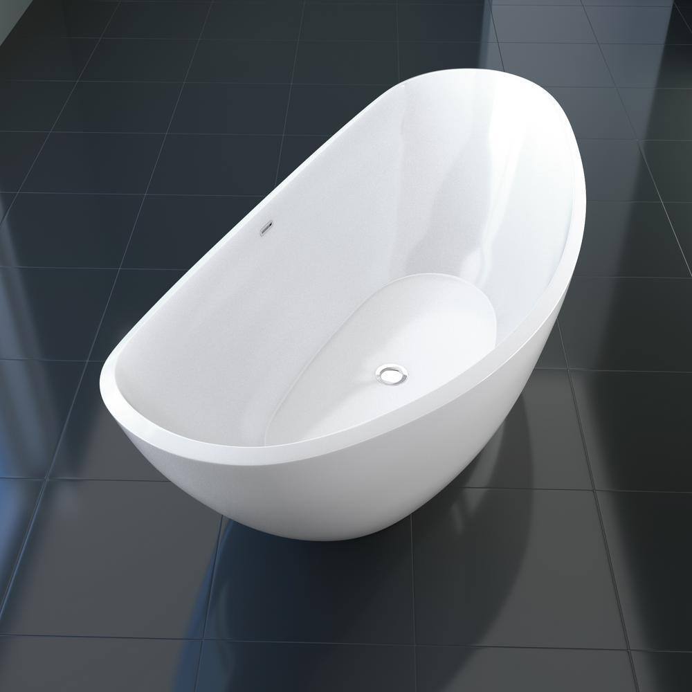 Streamline 75 in. Acrylic Flatbottom Non-Whirlpool Bathtub in Glossy White with Polished Chrome Drain and Overflow Cover N-10200-75FSWH-FM