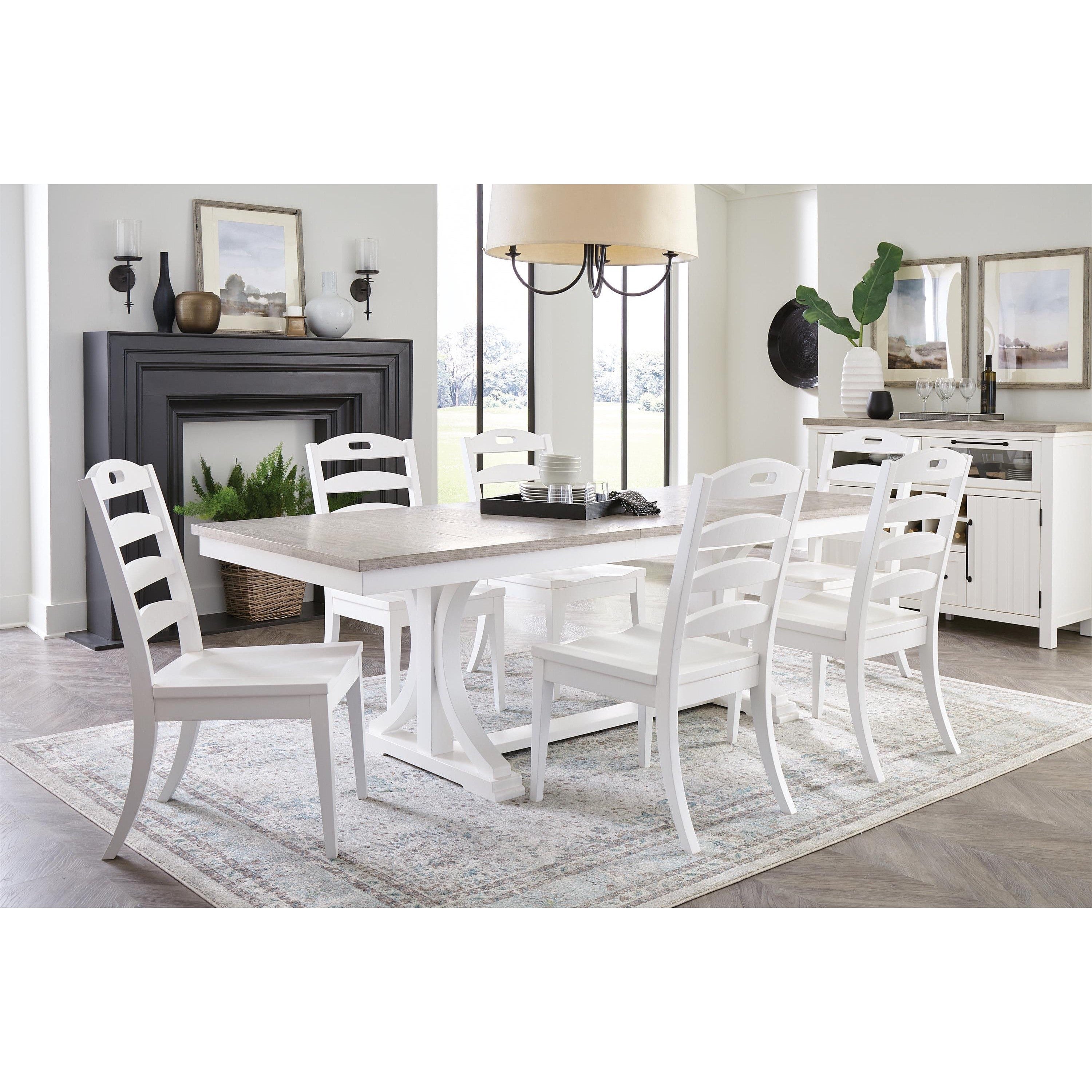 Napa White 7-Pc Trestle Dining Set (76-94)