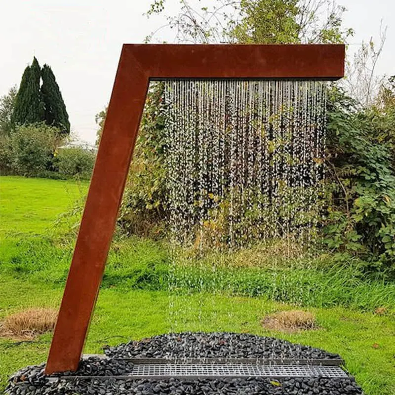 Home Use Outdoor Decoration Fountain Corten Steel  Artificial Waterfall For Gardens