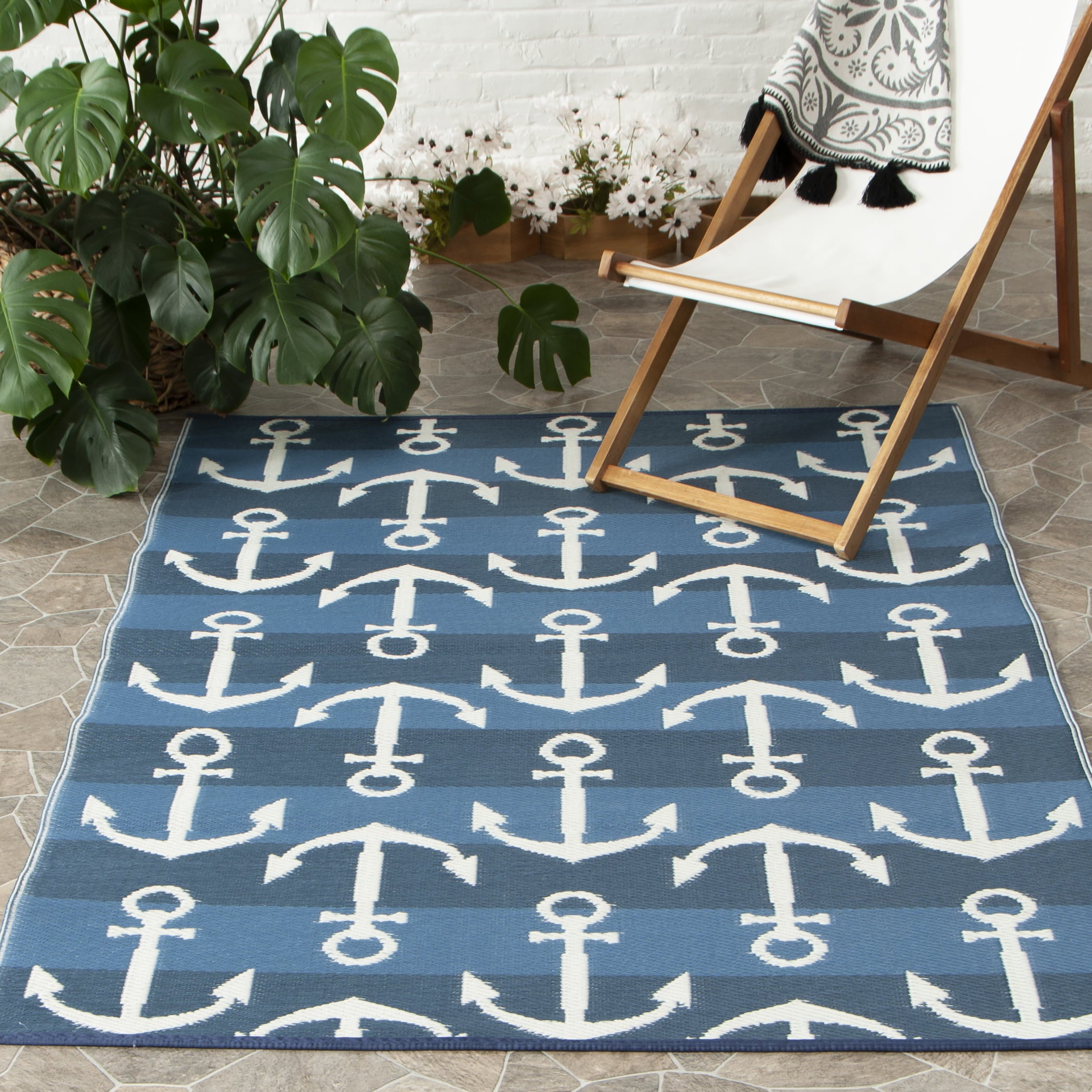 Mainstays 5'x7' Blue Anchor Plastic Reversible Outdoor Rug