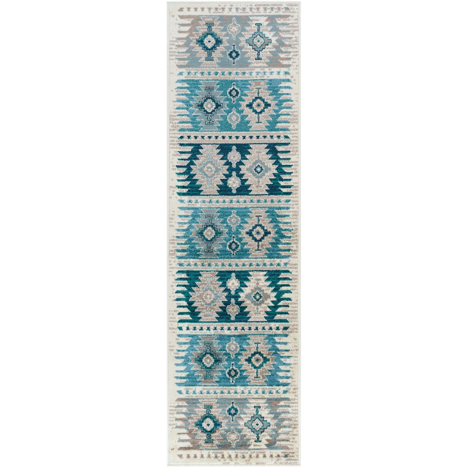 Paramount Rug in Aqua, Teal, Dark Blue, Light Gray, Cream