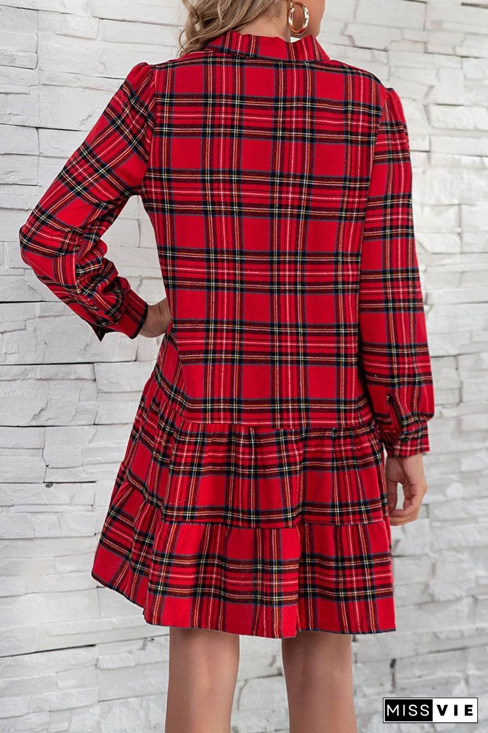 Plaid Shirt Long Sleeve Single Dress