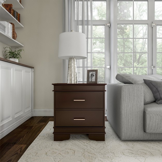 Hastings Home End Table With 2 Drawers Wooden With Silver Handles Dark Brown