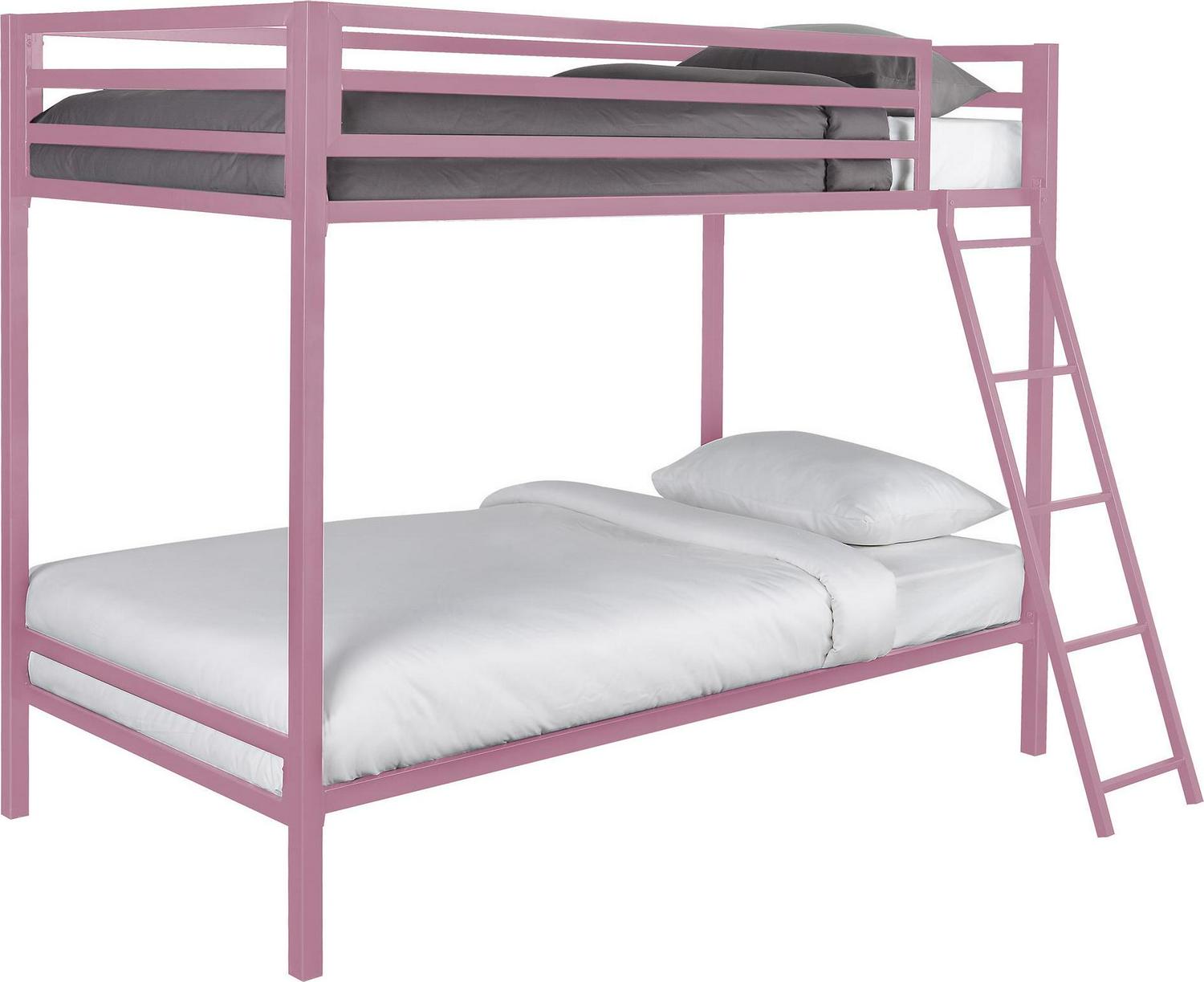 Mainstays Premium Twin over Twin Metal Bunk Bed， Pink