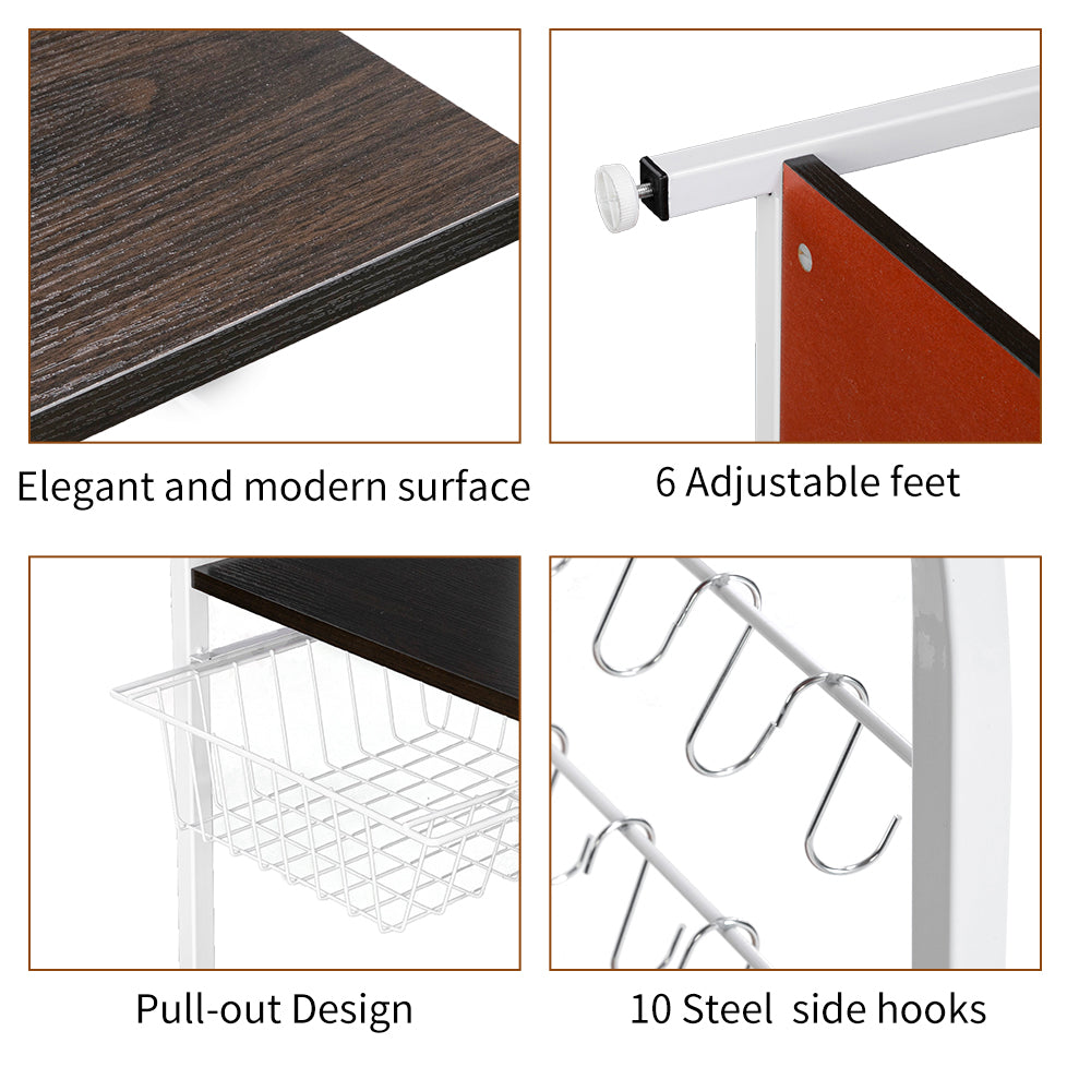 Zimtown 5-Tier Kitchen Bakers Rack Microwave Oven Stand Storage Shelf Workstation Kitchen Island with Drain Basket， Spice Rack and 10 Hooks