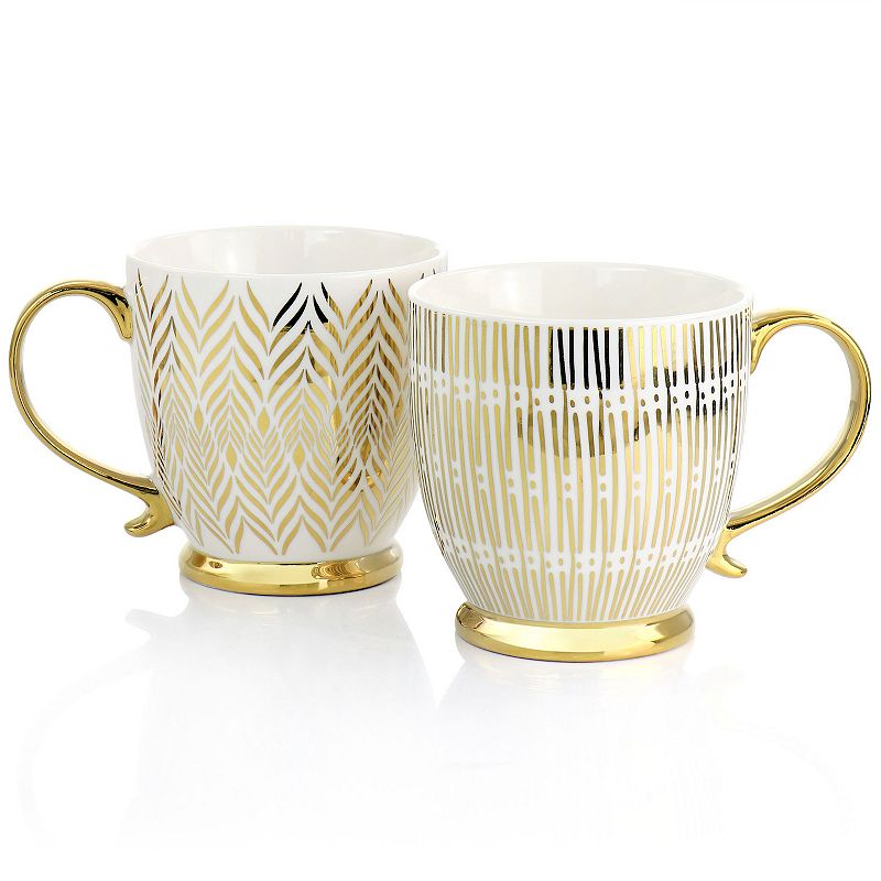 Gibson Home Gold Finch 4 Piece 16.7oz Electroplated Fine Ceramic Mug Set