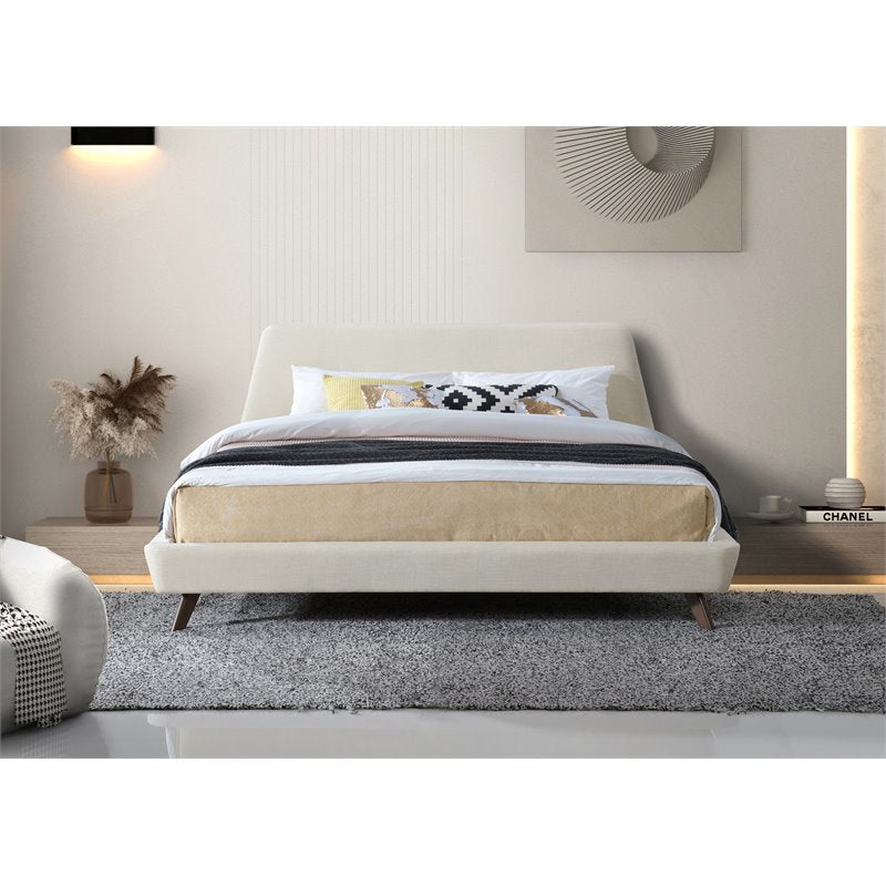 Omax Decor Henry Wood and Fabric Upholstered King Platform Bed in Beige