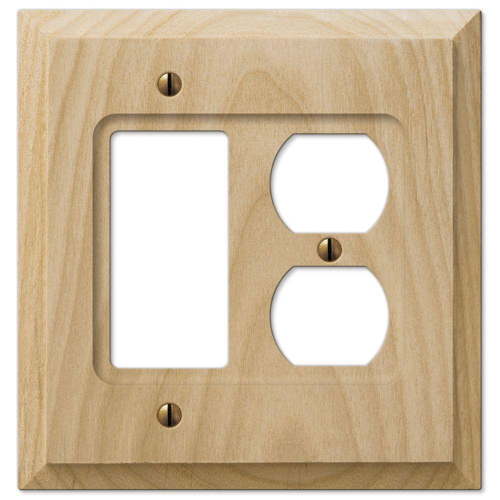 AMERELLE Cabin 2 Gang 1-Duplex and 1-Rocker Wood Wall Plate - Unfinished 180RD