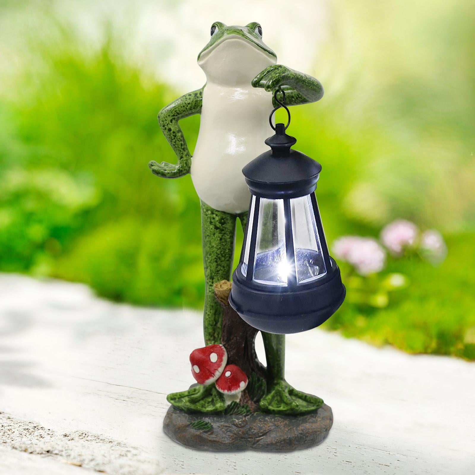 Goodeco Solar Garden Statue of Frog Figurine with Solar Lantern- Garden Frog Ornament -Unique Housewarming Gift, 12 inch