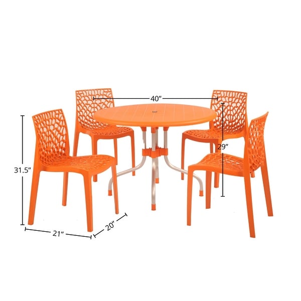 Delfino Round Table and Karissa Patio Chairs 5Piece Outdoor Lounge Set