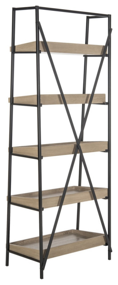 Eva Retro Mid Century 5 Tier Etagere/Bookcase  Oak/Black   Industrial   Bookcases   by Rustic Home Furniture Deco  Houzz