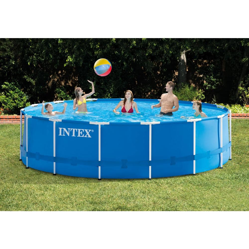 Intex 15 ft. Round 48 in. D Metal Frame Hard Sided Above Ground Swimming Pool Set with Pump (2-Pack) 2 x 28241EH