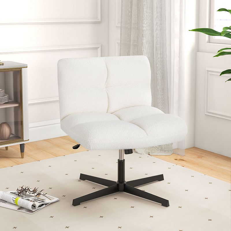 Office Armless Chair Cross Legged With Imitation Lamb Fleece And Adjustable Height-beige