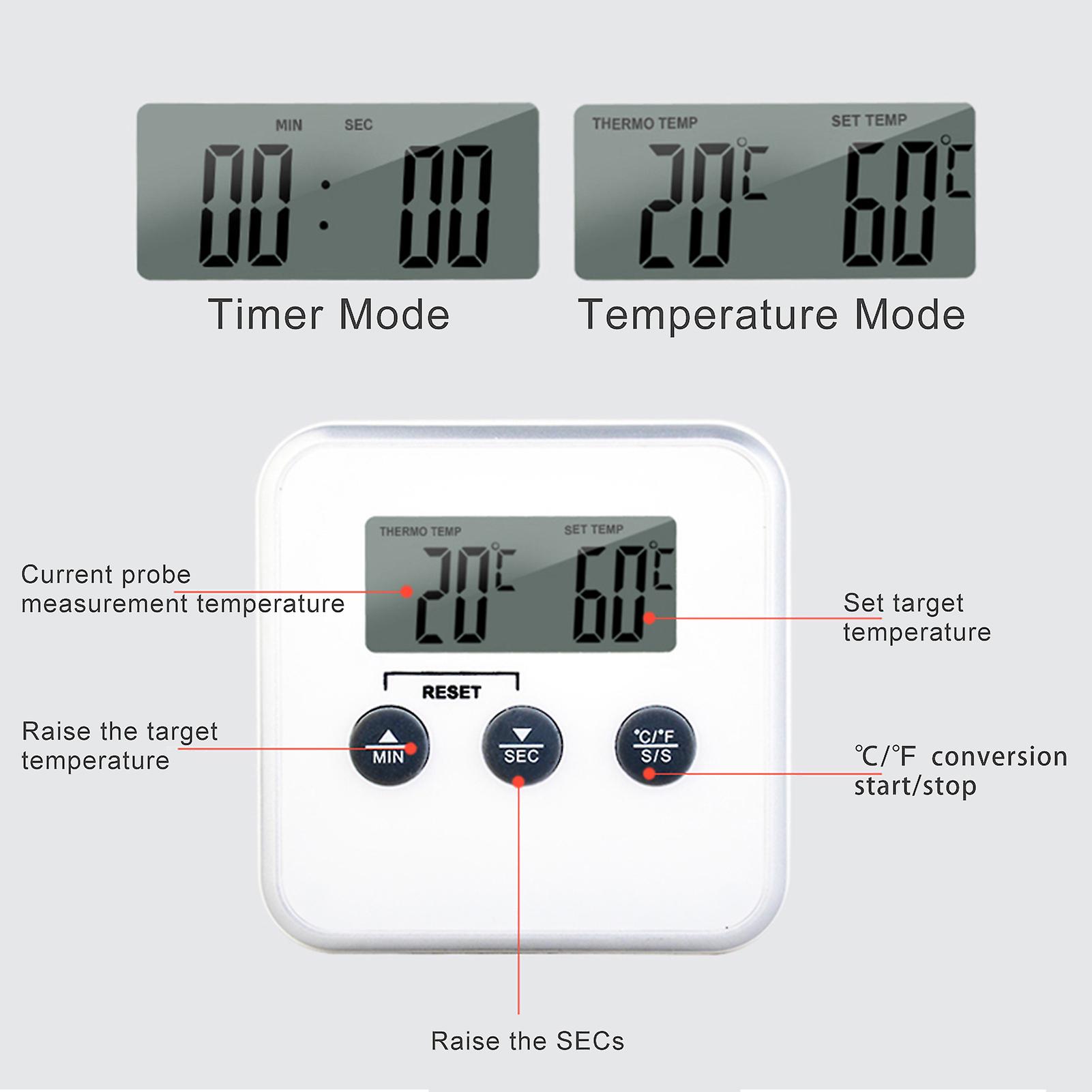 Black Meat Thermometers and Timers With Lcd Display Thermometer Clock Timer With Stainless Steel Probe Instant Digital Read Meat Thermometer For Bbq Mea