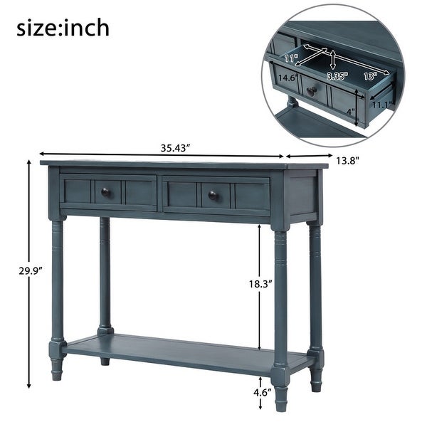 Door knocker vintage entryway control table， 2 storage drawers and lower shelves