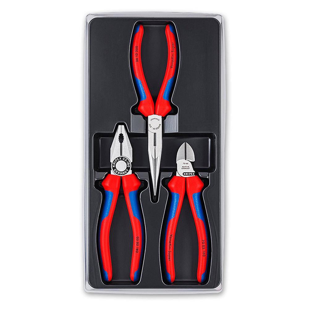 KNIPEX 3-Piece Combination Long Nose Pliers with Diagonal-Comfort Grip 00 20 11