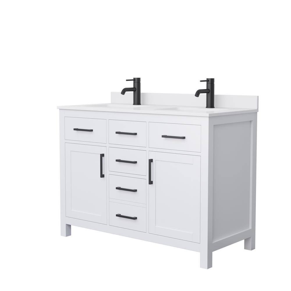 Wyndham Collection Beckett 48 in. W x 22 in. D x 35 in. H Double Sink Bathroom Vanity in White with White Cultured Marble Top WCG242448DWBWCUNSMXX