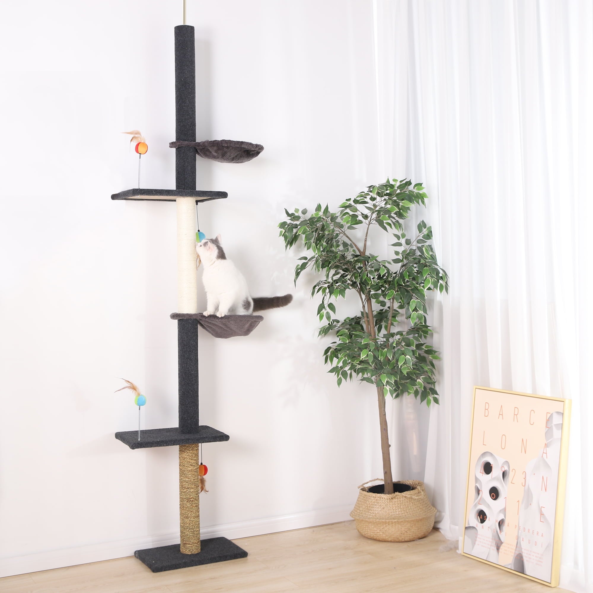 Cat Craft Three Tier Cat Tree 7.5' - 9' with Hammocks, Grey