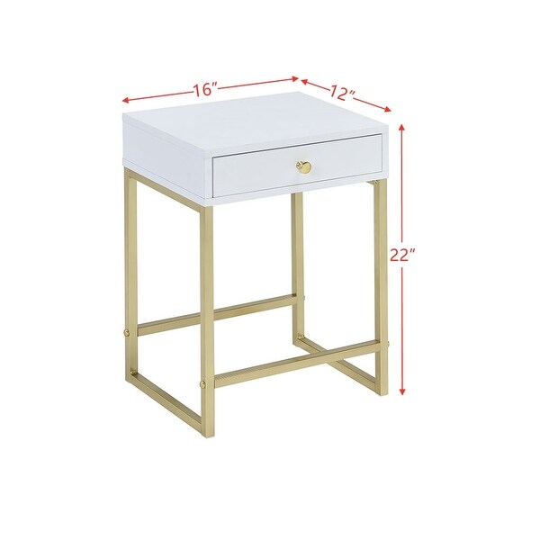 Metal Side End Table with 1 Drawer，White