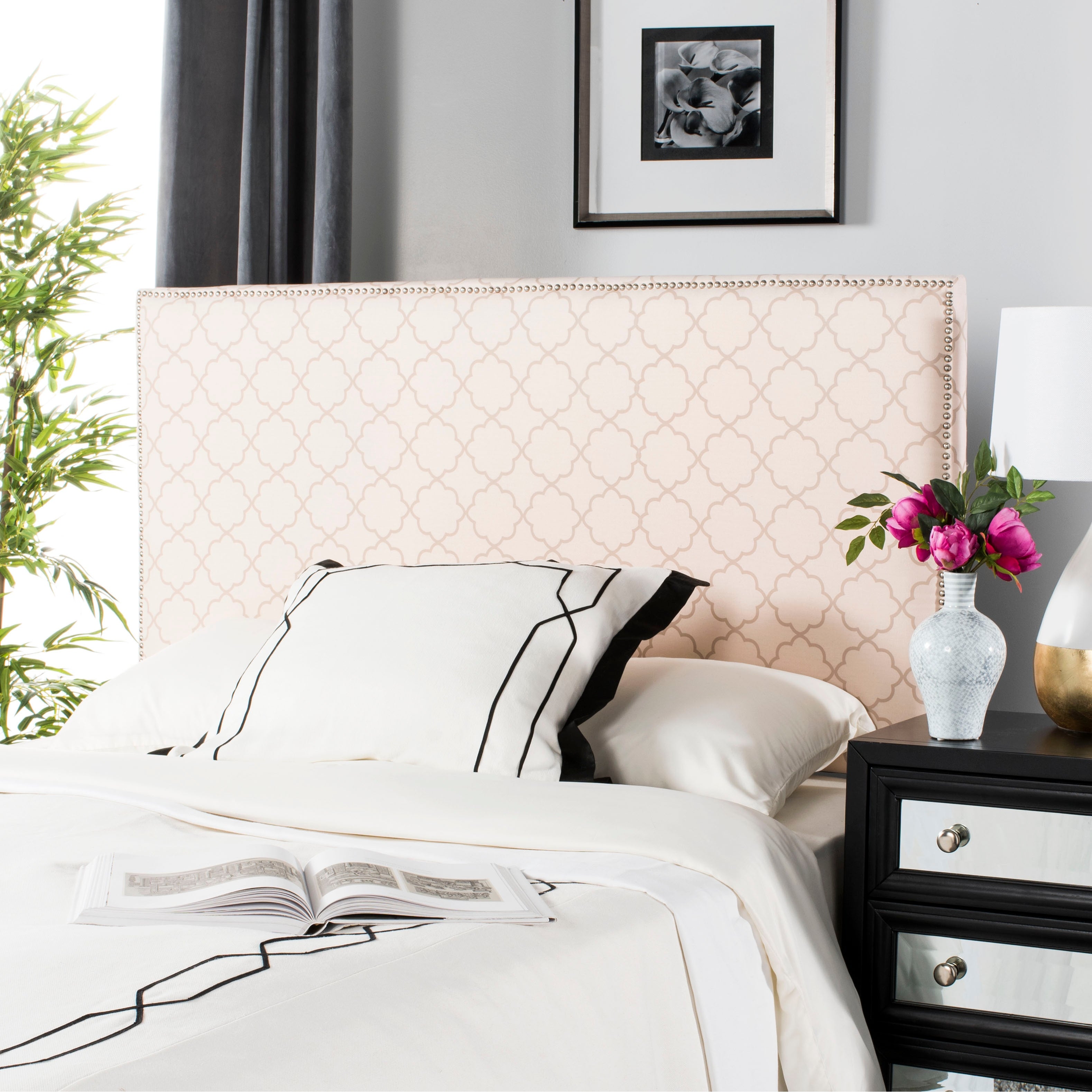 SAFAVIEH Sydney Pale Pink and Beige Queen Headboard - Silver Nail Head - Pink / Beige - - 23591471