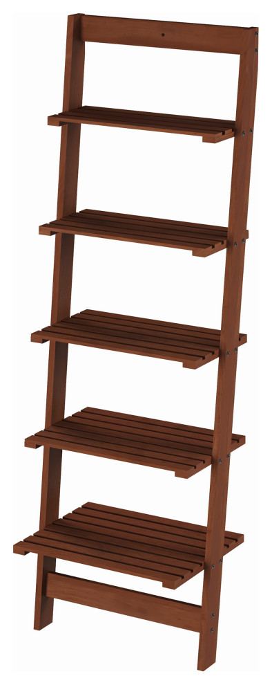 5 Tier Wall Shelf Walnut Finished Wood Book Shelf With Compact Ladder Styling   Transitional   Bookcases   by Trademark Global  Houzz