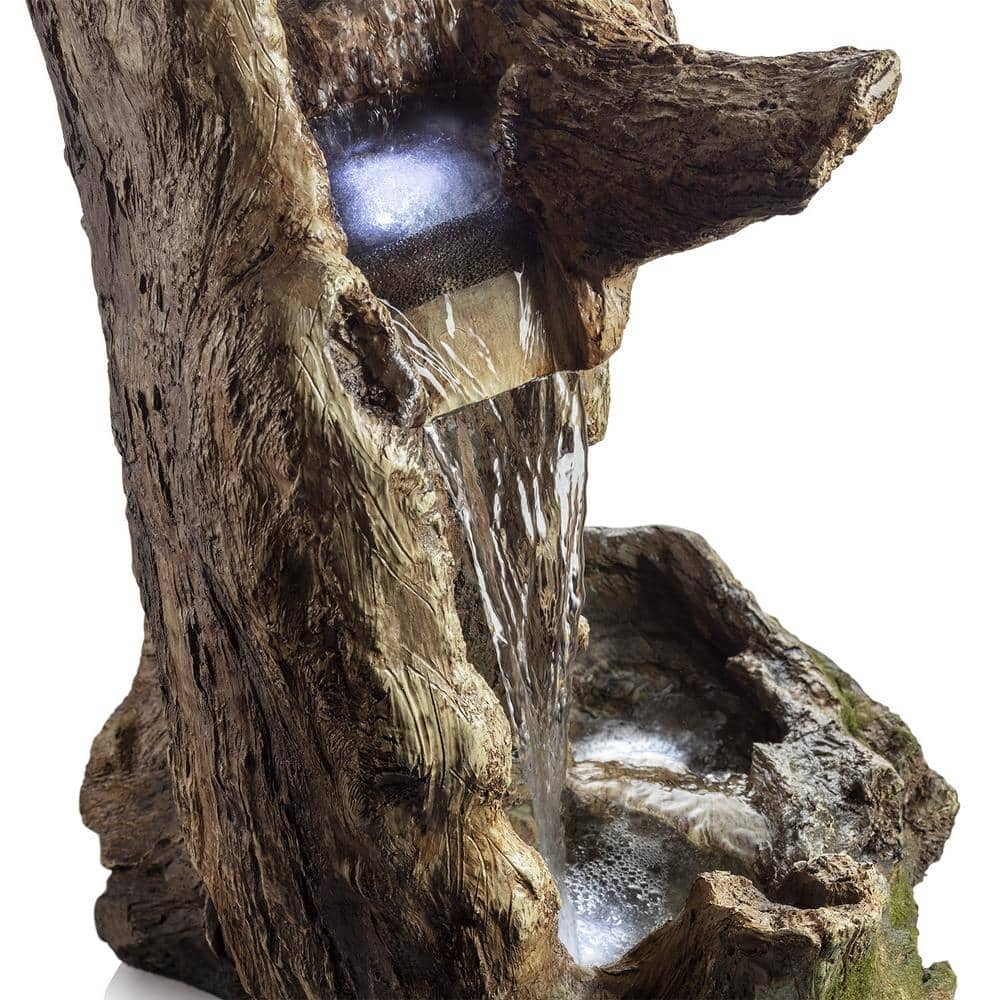 Alpine Corporation 41 in. Tall Outdoor Rainforest Curved Log Water Fountain with LED Lights WIN454